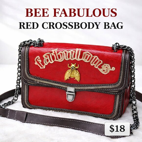 Handbags - Bee Fabulous Square Red Crossbody / Shoulder Bag with Chain Strap
